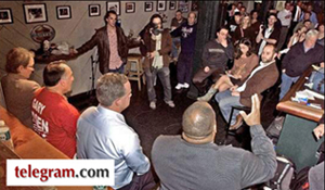 Worcester telegram photo of mayoral debate at the dive bar