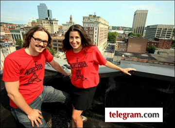 kaz and andrea on the roof of the printers building in downtown Worcester