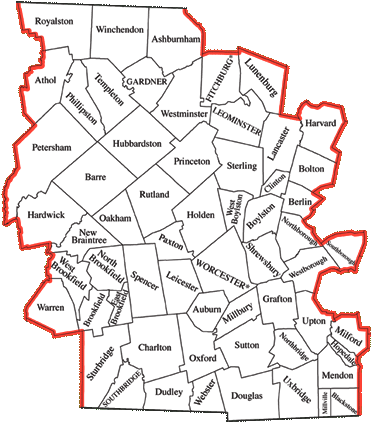 Worcester County Map (Central Massachusetts)